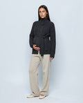 The Belted High-Neck Cardigan in Black, front view