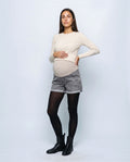 The Everyday Maternity Denim Shorts in Grey denim, front view