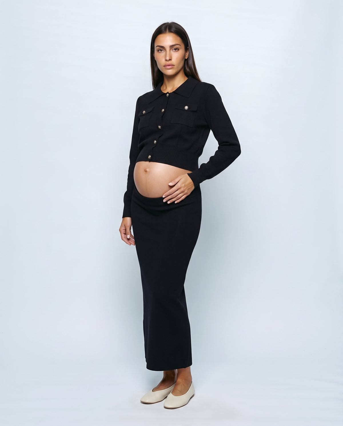 The Knit Blazer & Skirt Set in Black, front view