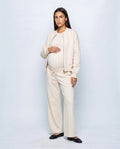 Noa Zip Jacket & Wide-Leg Set in Beige, front view