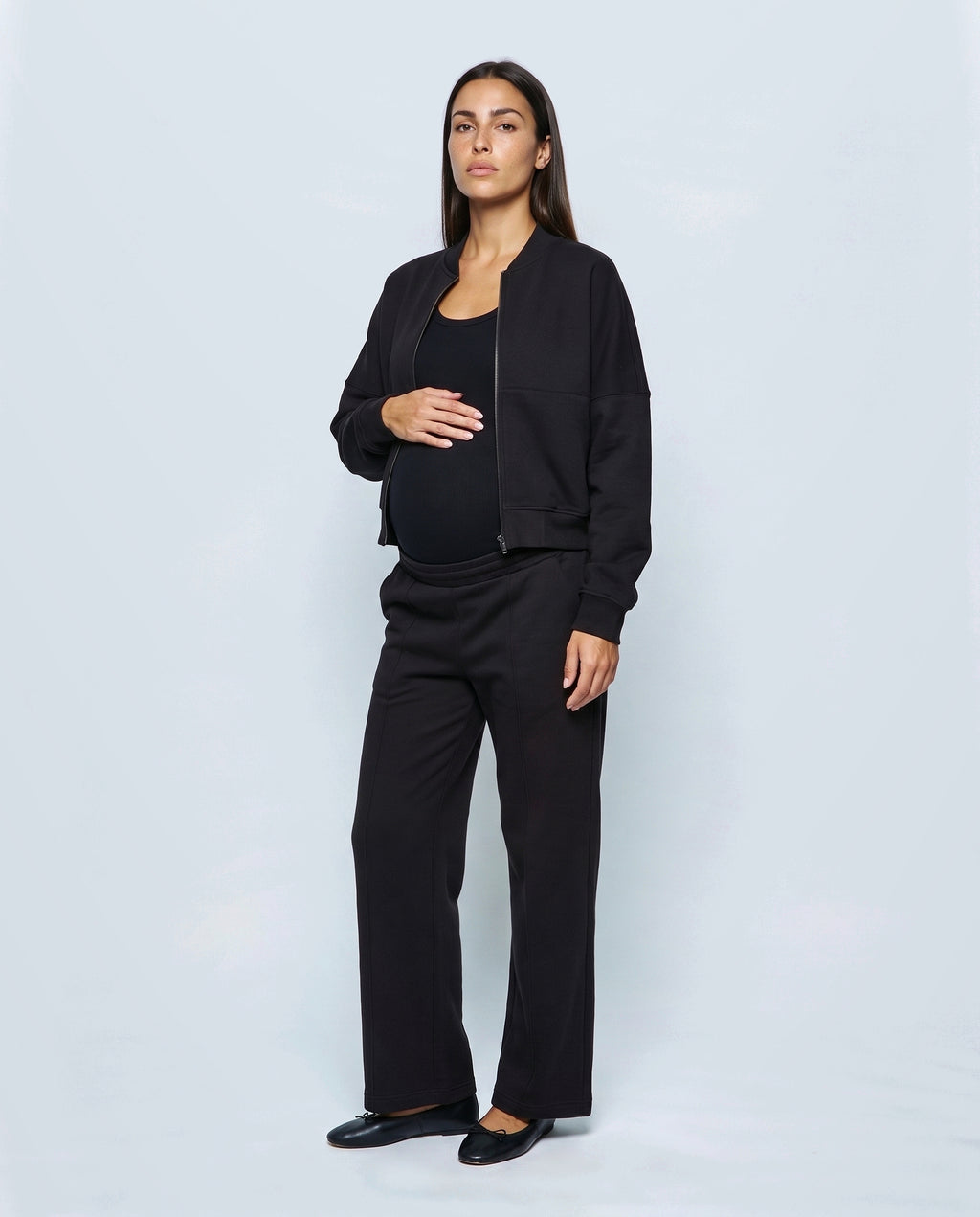 Noa Zip Jacket & Wide-Leg Set in Black, front view