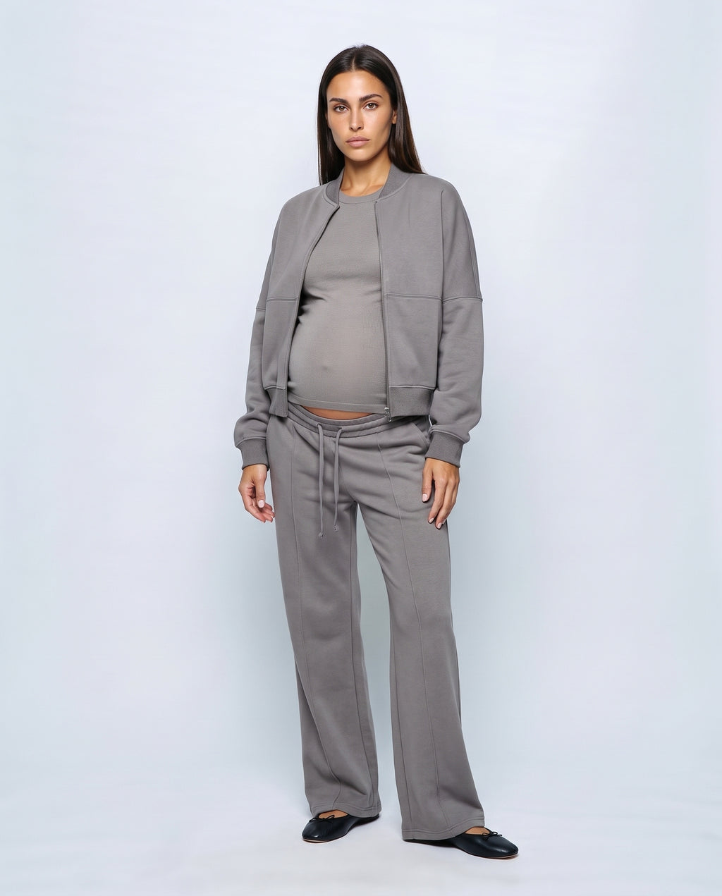 Noa Zip Jacket & Wide-Leg Set in Grey, front view