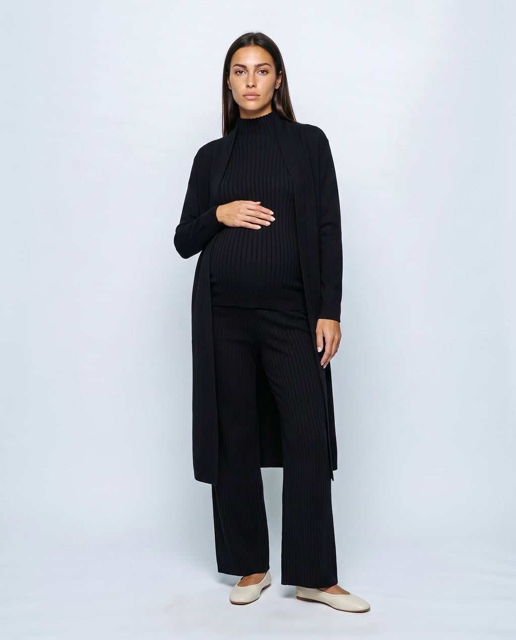 Colette Three-Piece Knit Set in Black, front view