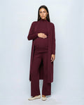 Colette Three-Piece Knit Set in Wine, front view