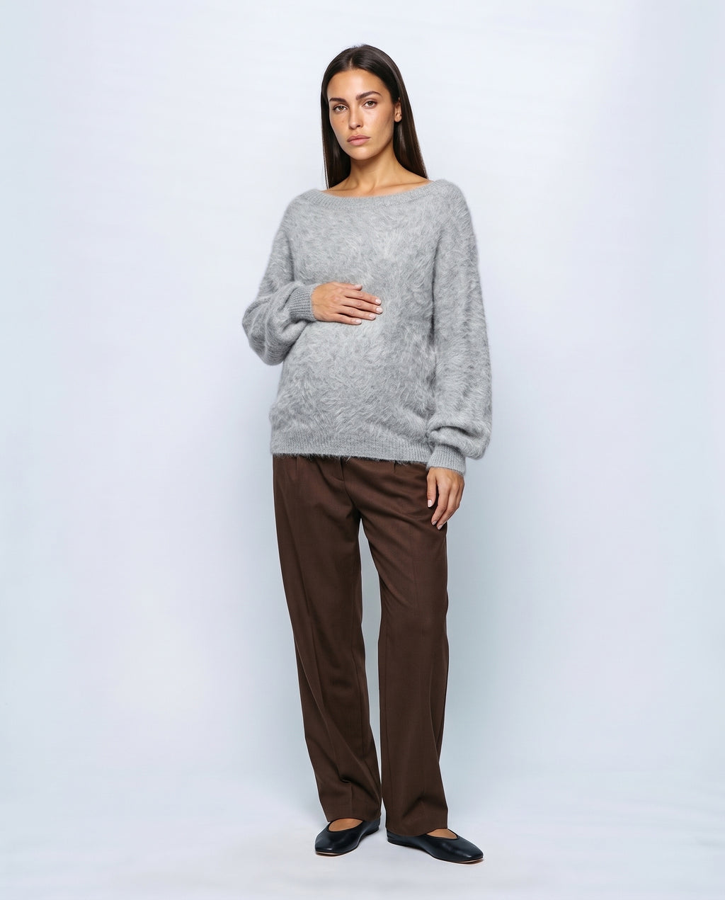 Estelle Off-Shoulder Sweater in Grey, front view