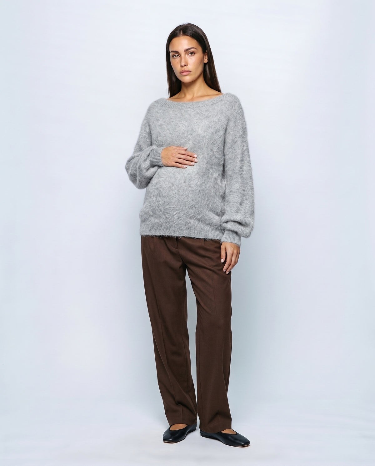 Estelle Off-Shoulder Sweater in Grey, front view