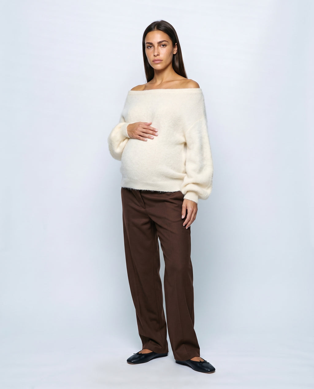 Estelle Off-Shoulder Sweater in Ivory, front view