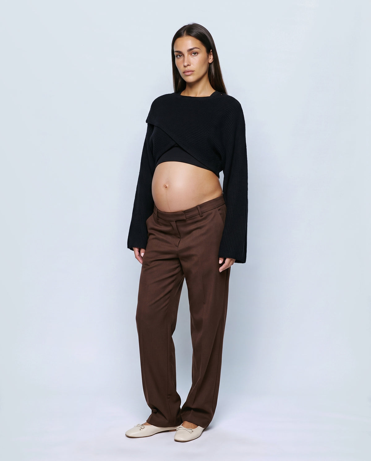 The Crossover Cropped Knit in Black, front view