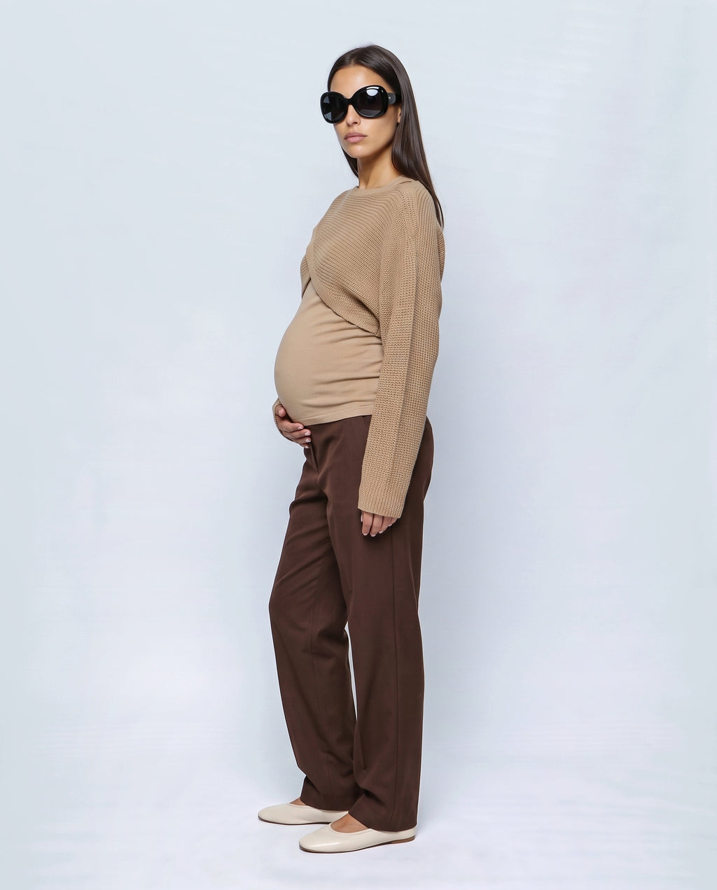 The Crossover Cropped Knit in Camel, side view