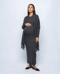 Odette Dress & Fringed Shawl Set in Charcoal, front view