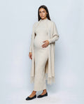Odette Dress & Fringed Shawl Set in Oatmeal cream, front view