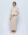 Camille Roll-Neck Knit Maxi Dress in Apricot, front view