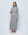 Camille Roll-Neck Knit Maxi Dress in Grey, front view
