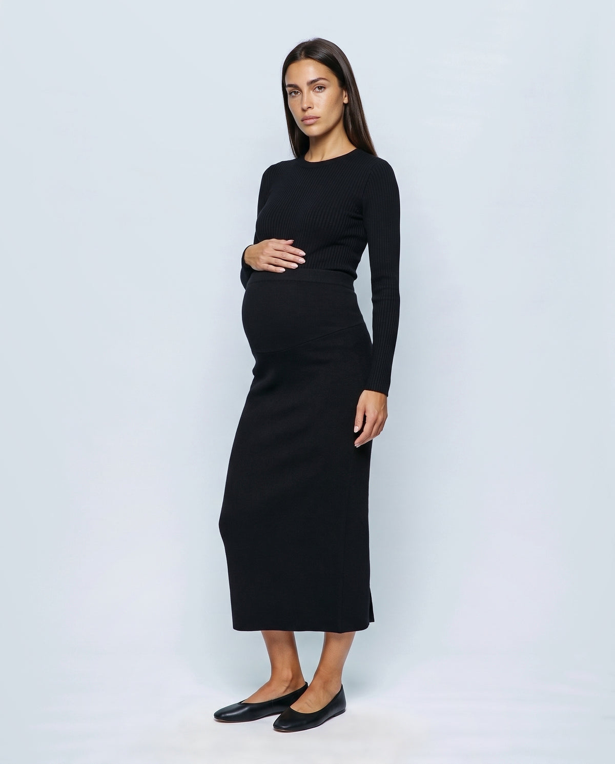 The Column Knit Skirt in Black, front view