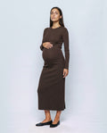 The Column Knit Skirt in Chocolate, front view