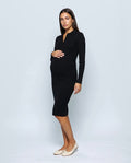 Arielle Collared Rib-Knit Dress in Black, front view