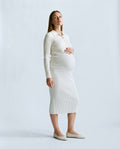 Arielle Collared Rib-Knit Dress in Cream white, front view