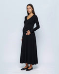 Sylvie V-Neck Knit Maxi Dress in Black, front view