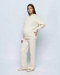 Mila Hooded Knit Trouser Set in Cream, front view