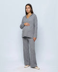Mila Hooded Knit Trouser Set in Grey, front view