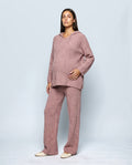 Mila Hooded Knit Trouser Set in Rose, front view