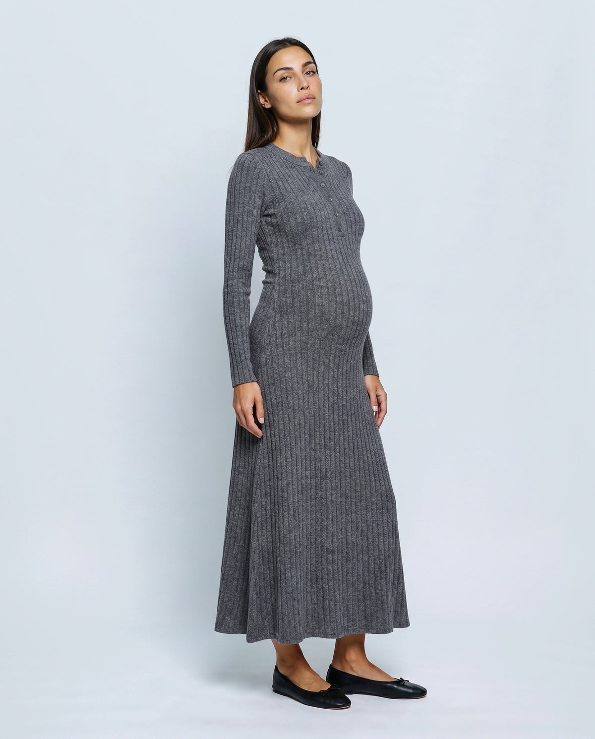 The Longline Knit Dress in Charcoal grey, front view