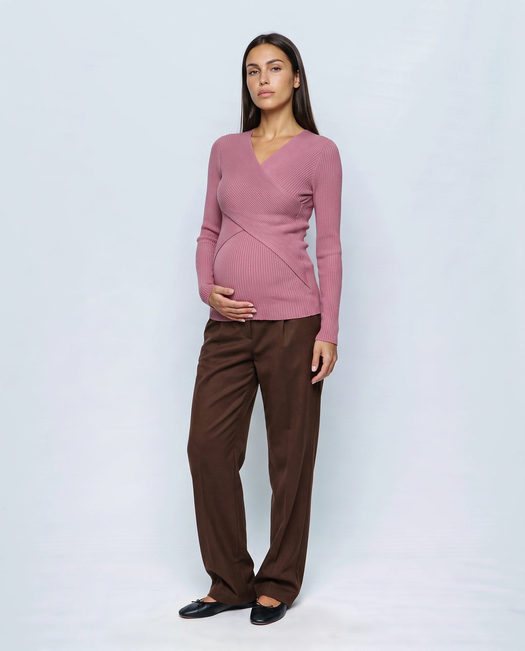Clara Cross-Front Nursing Sweater in Dusty rose, front view