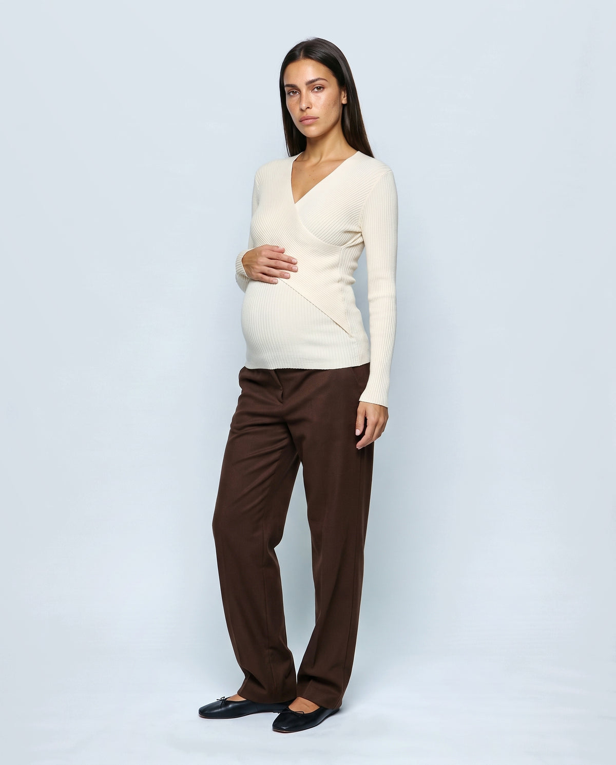Clara Cross-Front Nursing Sweater in Milk cream, front view