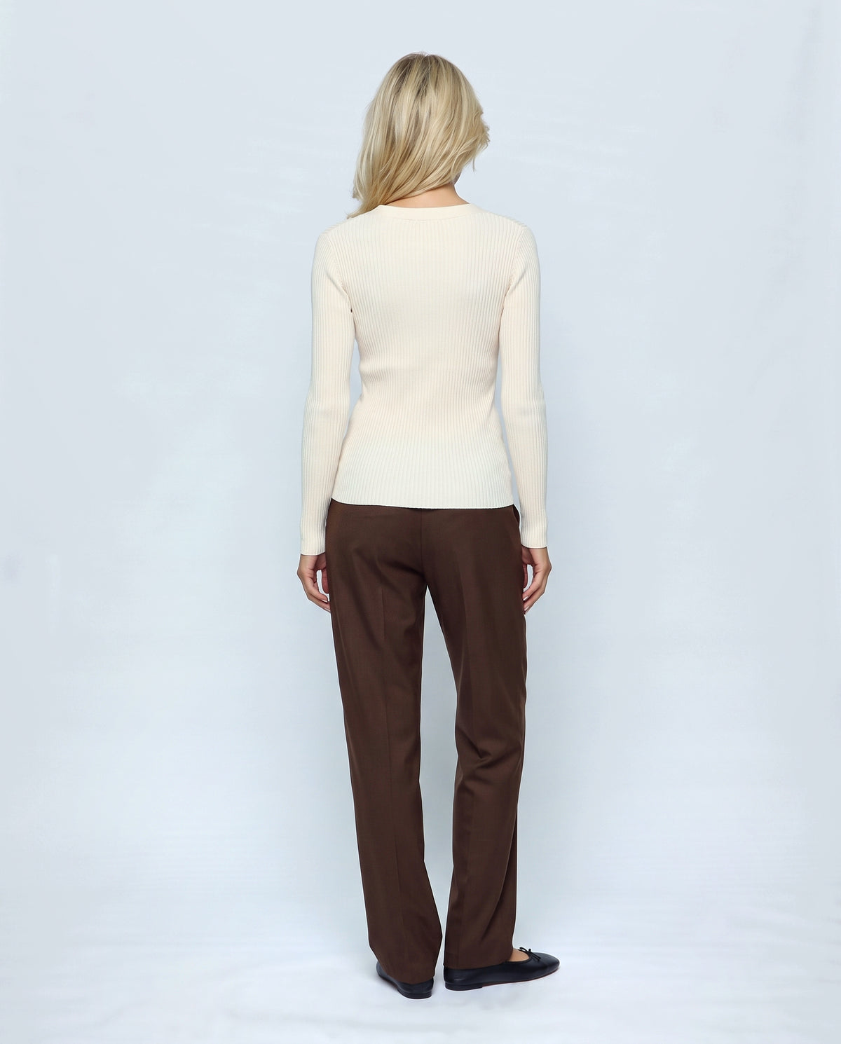 Clara Cross-Front Nursing Sweater in Milk cream, back view on a non-pregnant model
