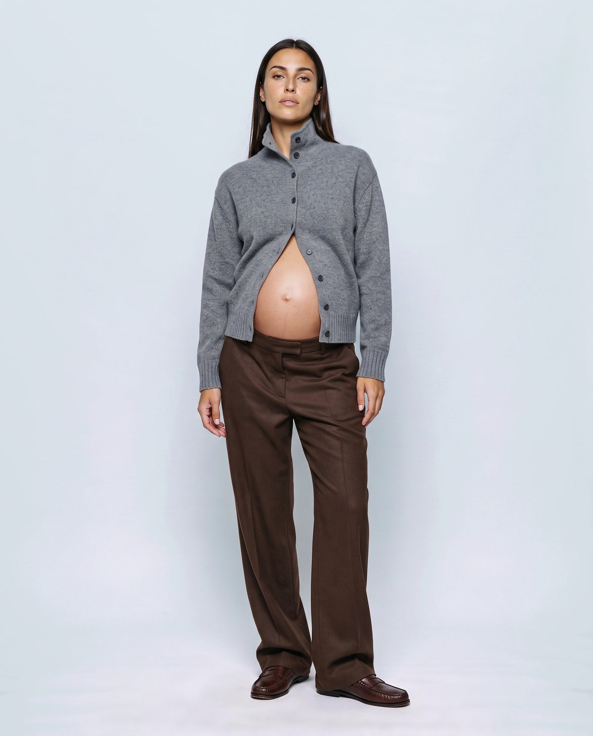 The Heritage Button Cardigan in Paris grey, front view