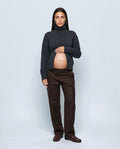 The Heritage Button Cardigan in Smoke charcoal, front view