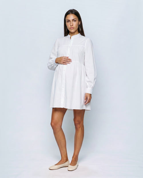 Adele Maternity Shirt Dress in Optic white, front view