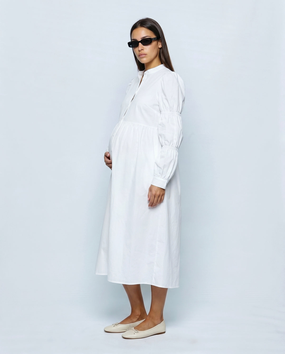 Adele Maternity Shirt Dress in Optic white, side view