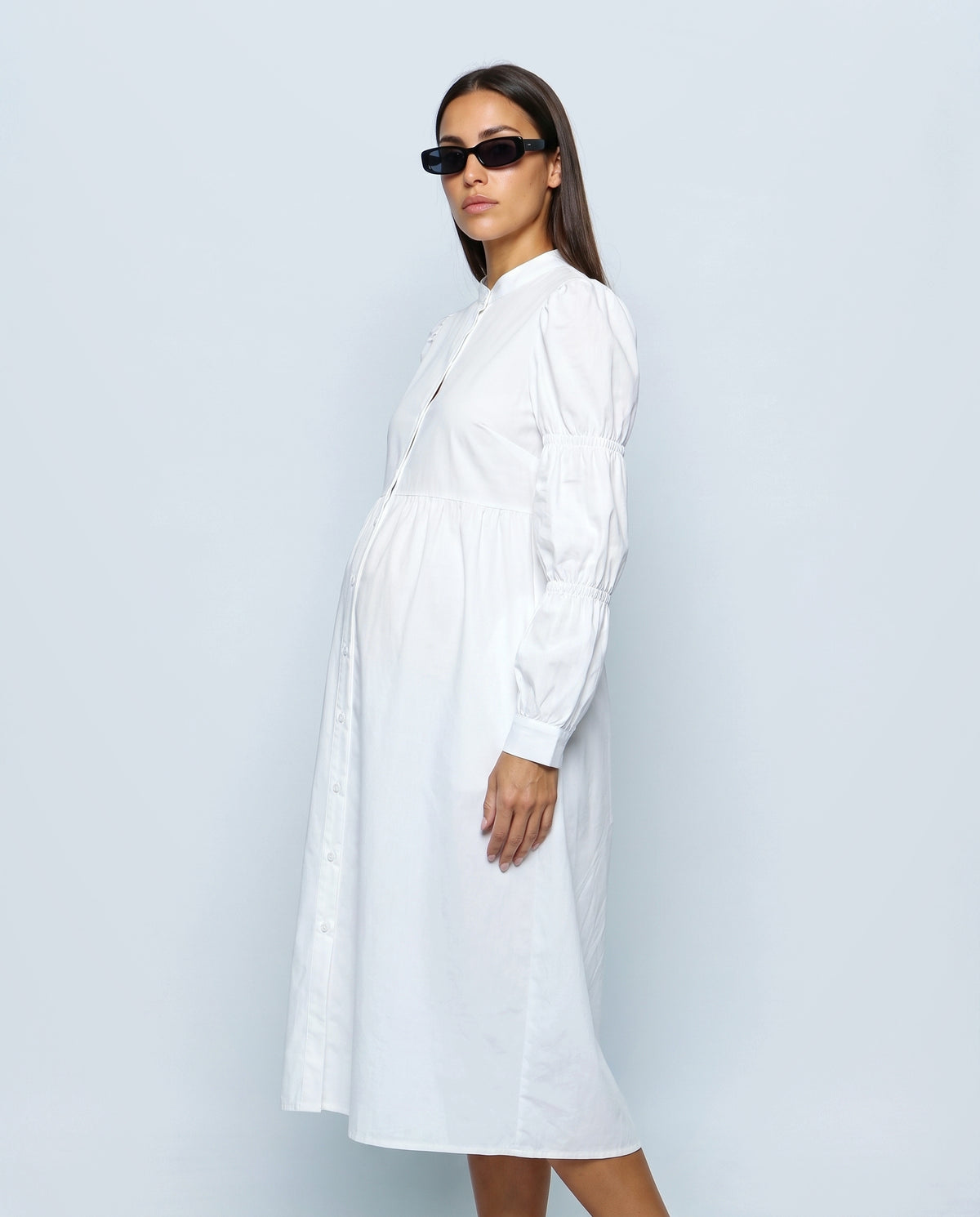 Adele Maternity Shirt Dress in Optic white, side close-up