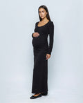 The Funnel-Neck Maxi Dress in Black, front view
