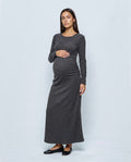 The Funnel-Neck Maxi Dress in Charcoal, front view