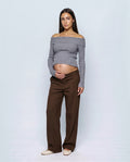 The Bardot Ribbed Top in Grey, front view