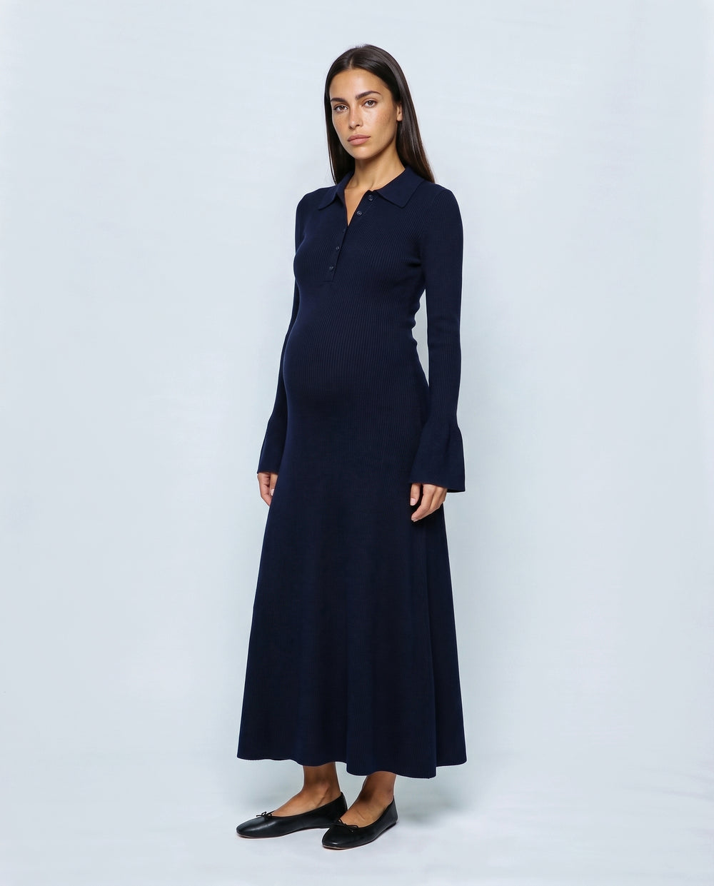Sophie Tie-Neck Maternity Dress in Navy, front view
