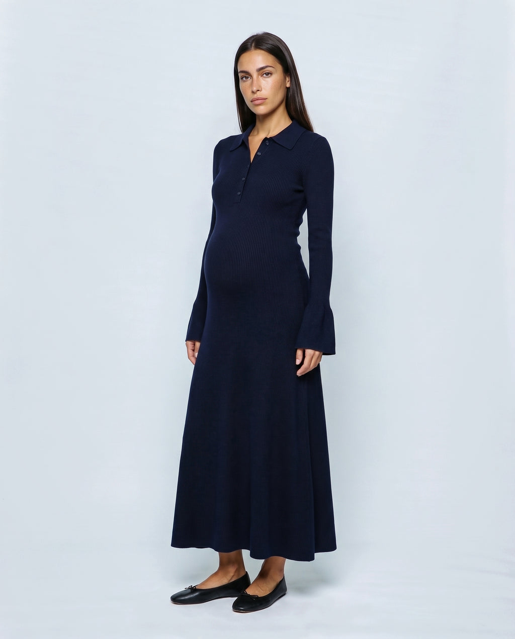 Sophie Tie-Neck Maternity Dress in Navy, front view