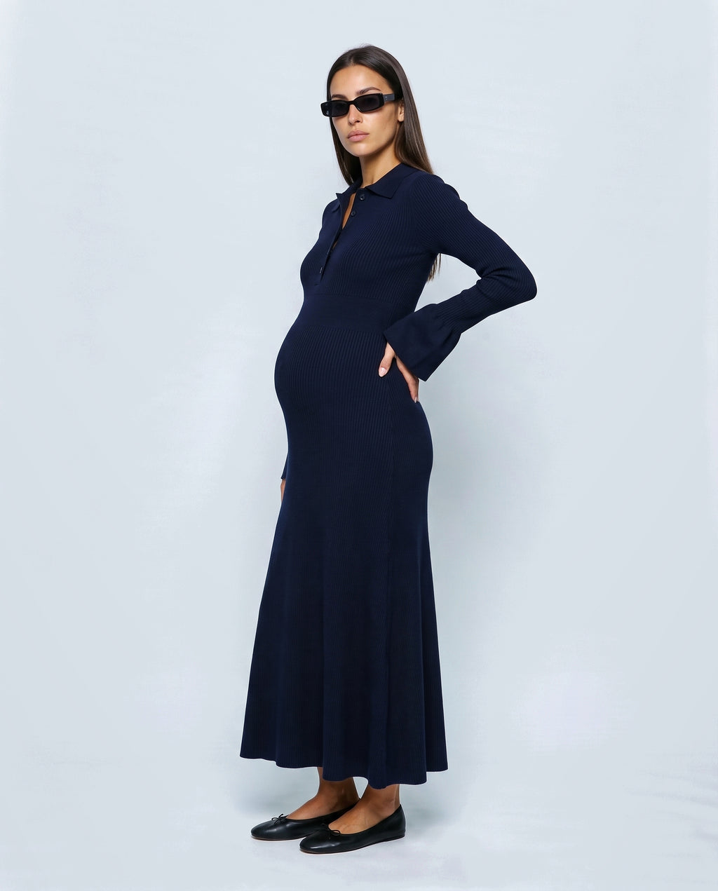 Sophie Tie-Neck Maternity Dress in Navy, side view