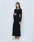 Elise Long-Sleeve Maternity Dress in Black, front view