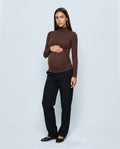 The Maternity Mock-Neck Top in Coffee, front view