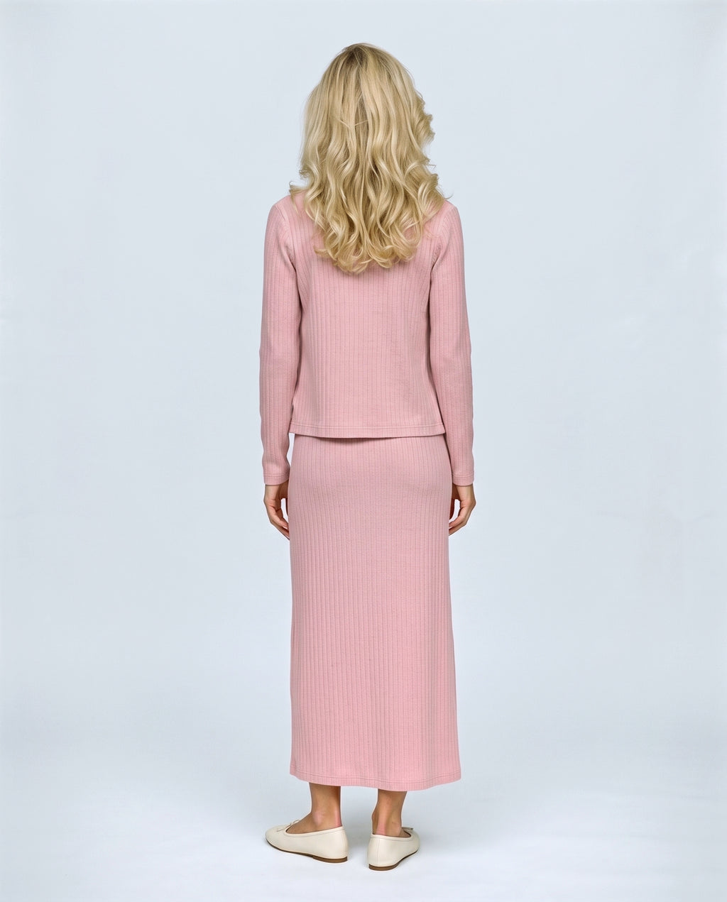 Margot Maternity Dress & Cardigan Set in Dusty pink, back view on a non-pregnant model