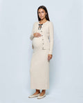 Margot Maternity Dress & Cardigan Set in Oatmeal cream, front view
