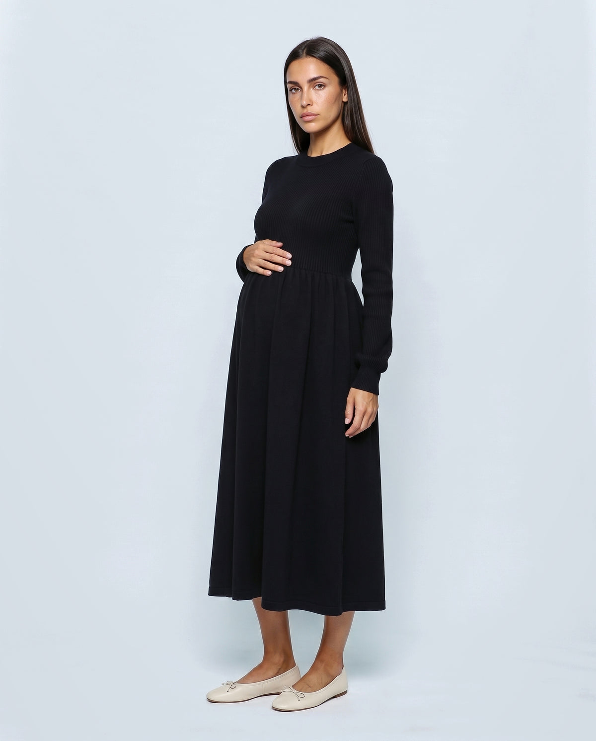 Emma Maternity Sweater Dress in Black, front view
