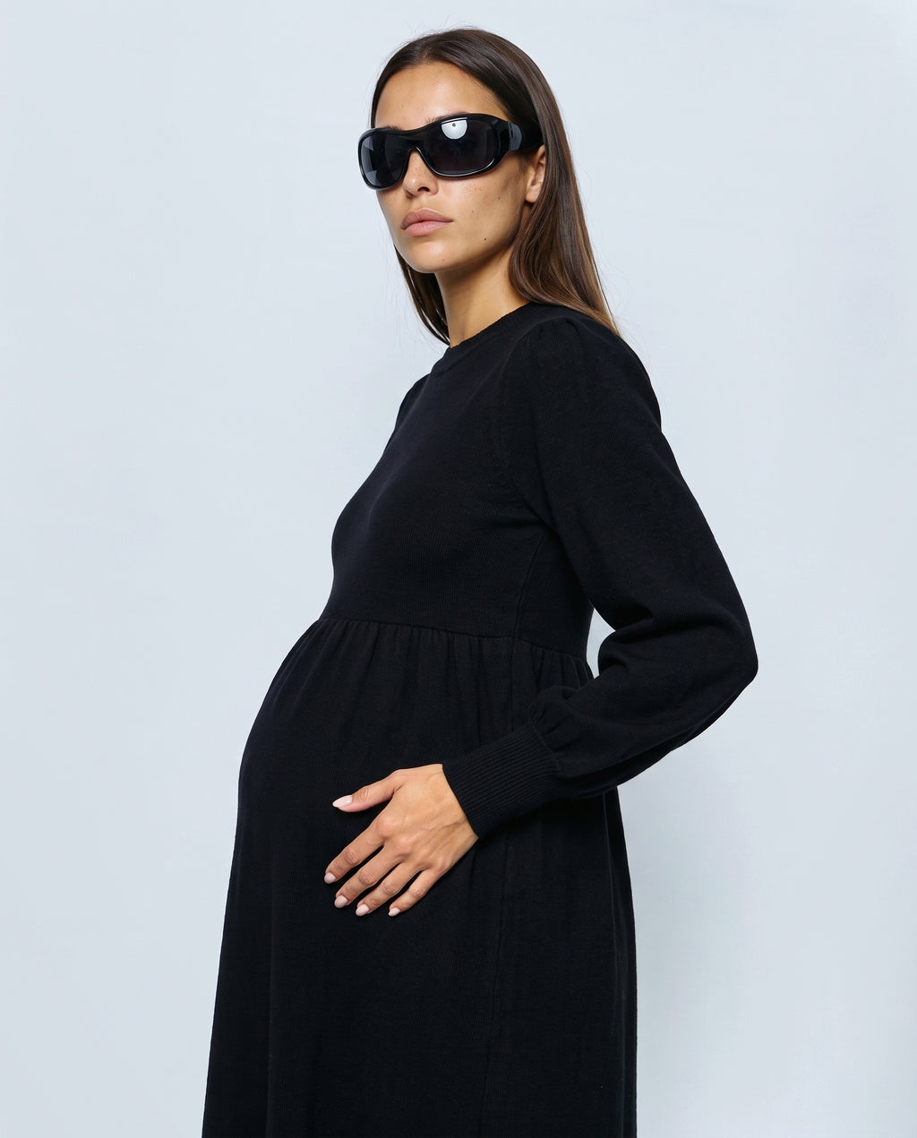 Emma Maternity Sweater Dress in Black, side view