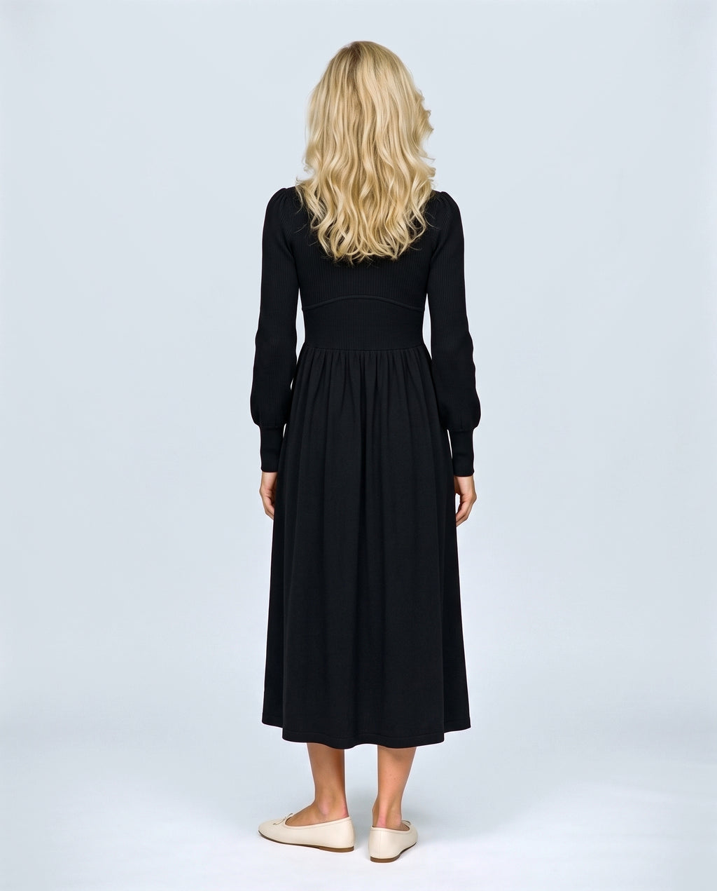 Emma Maternity Sweater Dress in Black, back view on a non-pregnant model