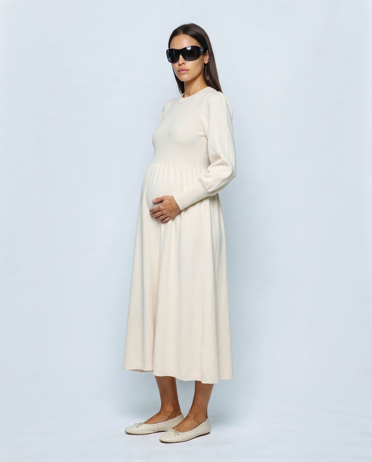 Emma Maternity Sweater Dress in Cream, side view