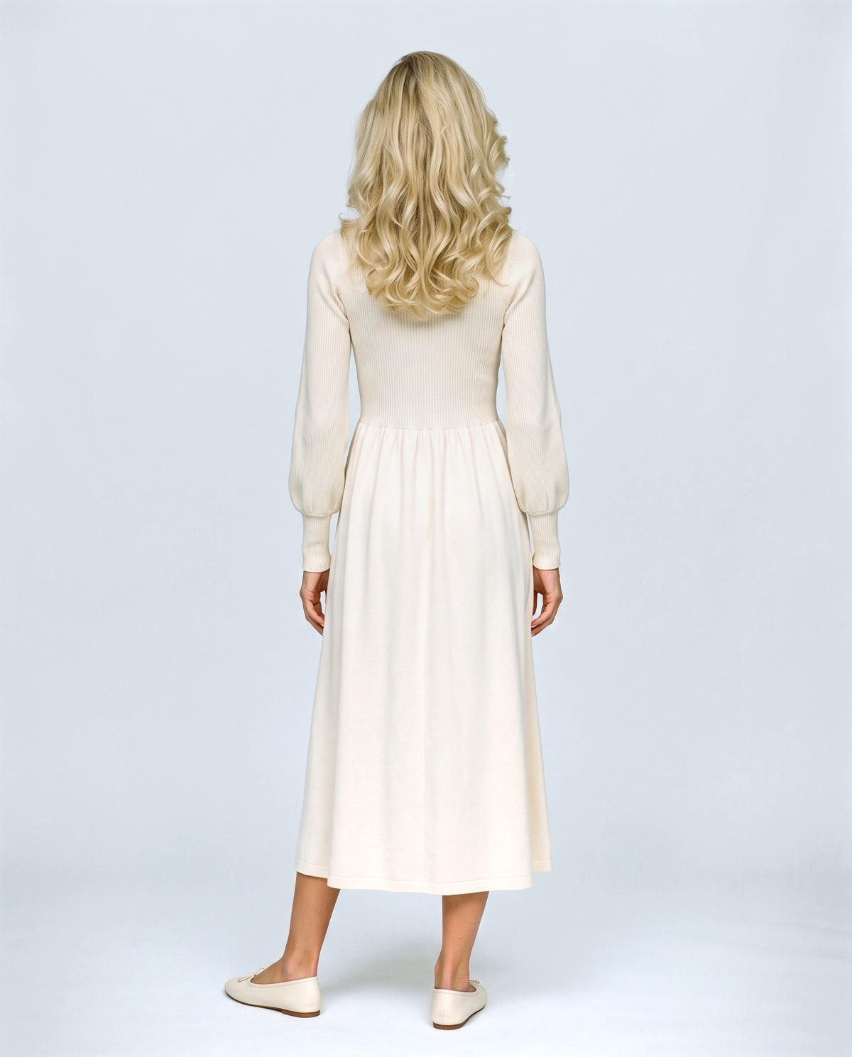 Emma Maternity Sweater Dress in Cream, back view on a non-pregnant model