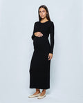 Leonie Long-Sleeve Maternity Dress in Black, front view
